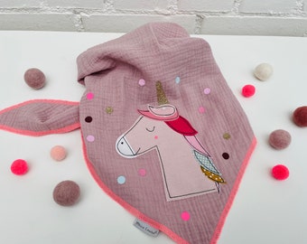 Children's scarf muslin, muslin cloth, muslin scarf, cloth unicorn, gift, confetti, glitter, muslin pink, cloth autumn