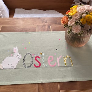 short delivery time table runner Easter, tablecloth Easter, spring, Easter decoration, mint, rabbit image 4
