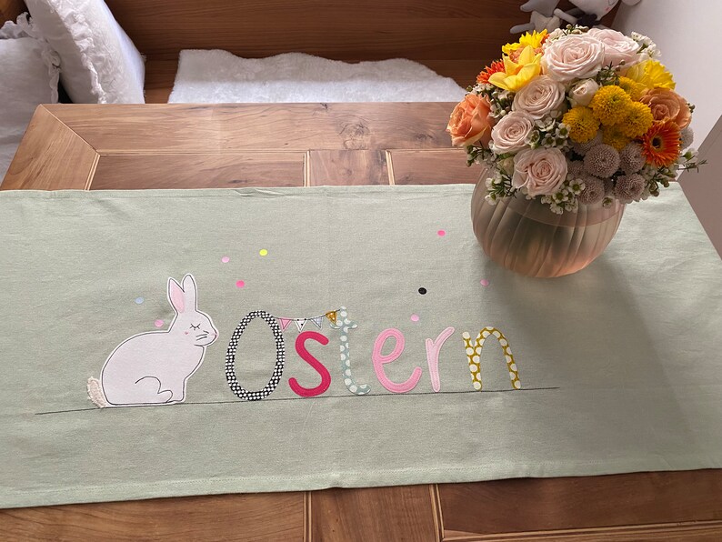 short delivery time table runner Easter, tablecloth Easter, spring, Easter decoration, mint, rabbit image 4