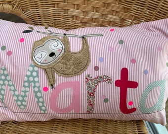 Pillow with name pillow cover pillow birth baby pillow case pillow personalized name pillow cuddly pillow children's pillow sloth pillow