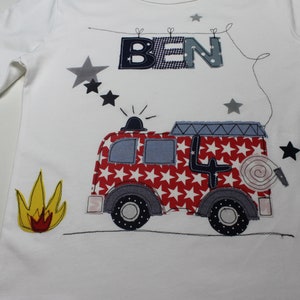 Birthday shirt children, birthday shirt, shirt for boys, shirt fire brigade, fire engine, shirt with name, shirt with number, Milla Louise image 2