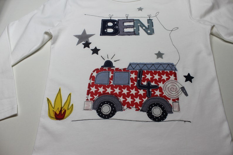 Birthday shirt children, birthday shirt, shirt for boys, shirt fire brigade, fire engine, shirt with name, shirt with number, Milla Louise image 2