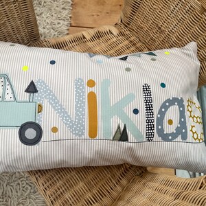 Pillow with name pillow cover pillow birth baby pillow case pillow personalized name pillow cuddly pillow children's pillow pillow tractor image 2