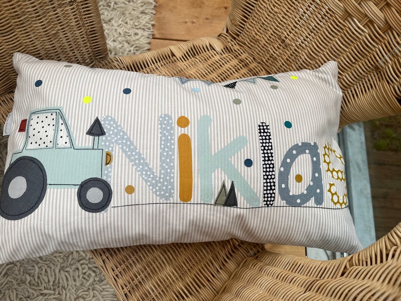 Pillow with name pillow cover pillow birth baby pillow case pillow personalized name pillow cuddly pillow children's pillow pillow tractor image 2