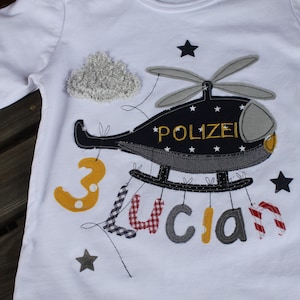 Birthday shirt children, birthday shirt, shirt for boys, shirt with name, shirt with number, police, helicopter, gift, shirt, Milla Louise