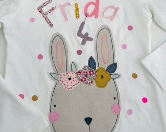 Birthday shirt for children, birthday shirt, shirt for girls, shirt with name, shirt with number, shirt bunny, shirt birthday, bunny shirt, bunny