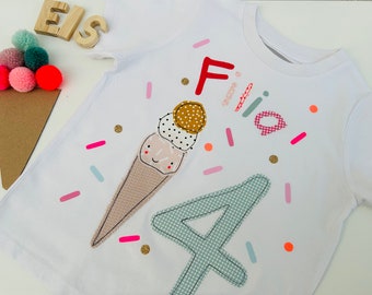 Shirt ice cream, waffle ice cream, ice cream shirt girls, children, t-shirt, birthday, number, name, cake, gift, shirt for birthday, ice cream party