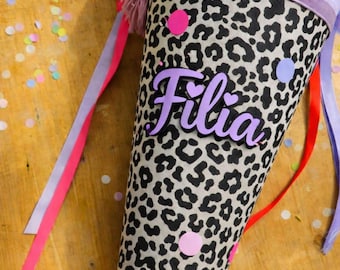 Muselina para cono escolar, tela para cono escolar, cono escolar para niñas, cono escolar de lunares, tul para cono escolar, cono escolar estampado de leopardo, cono escolar de leopardo, tul, cono de consolación