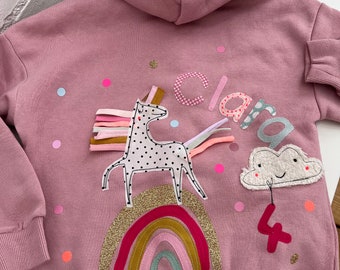 Veste de survêtement pour fille, veste à capuche licorne pour enfant, sweat-shirt avec capuche licorne, veste de survêtement arc-en-ciel