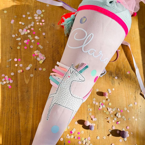 Cône d'école en mousseline, cône d'école en tissu, cône d'école pour filles, cône d'école licorne, premier jour d'école, cône d'école en mousseline, confettis, cône d'école personnalisé