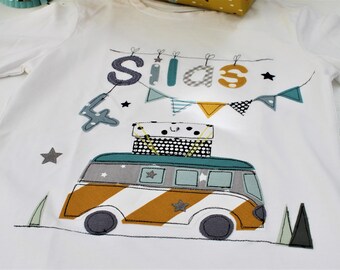 Geburtstagsshirt Kinder,Geburtstagsshirt,Shirt für Jungen,Shirt mit Name,Shirt mit Zahl, Bus, Camper, Shirt Bus, Campershirt, Camping, Auto