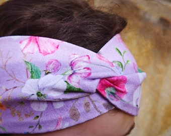 Children's headband, hair band, jersey, headband spring, summer, girls, jersey headband, twist band, bandeau Milla Louise flowers lilac