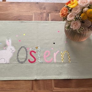 short delivery time table runner Easter, tablecloth Easter, spring, Easter decoration, mint, rabbit image 1