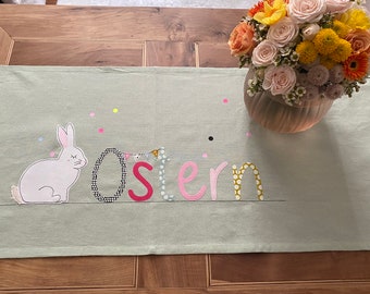 kurze Lieferzeit Tischläufer Ostern, Tischdecke Ostern, Frühling, Ostern Deko, mint, Hase