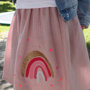 Girls' muslin skirt, muslin skirt, muslin skirt, rainbow skirt, rainbow skirt, confetti, glitter skirt, pink muslin, dusty rose