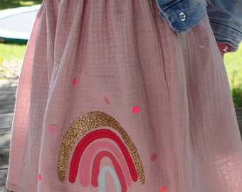 Girls' muslin skirt, muslin skirt, muslin skirt, rainbow skirt, rainbow skirt, confetti, glitter skirt, pink muslin, dusty rose