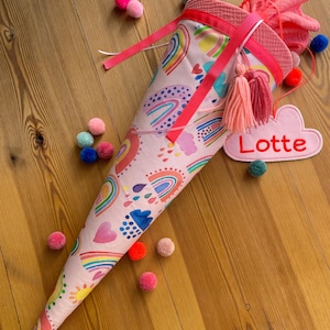 Schultüte Musselin Schultüte Stoff Schulanfang Schultüte Mädchen Einschulung Schultüte bunte Regenbögen rainbow Herz Wolken Milla Louise