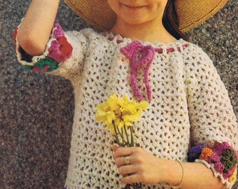 Granny Blouse for girls crochet pattern/pdf sizes 6-12