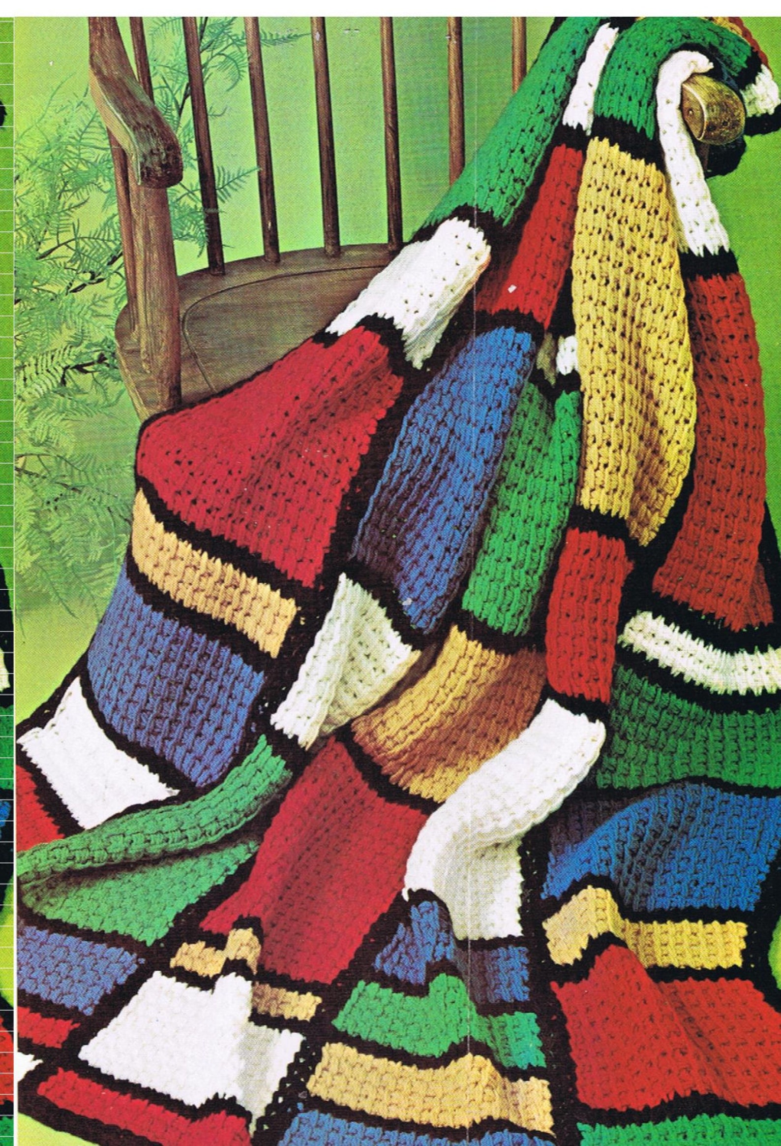 Vintage 1960s TUNISIAN CROCHET PATTERN color Block Afghan / Blanket