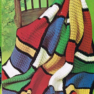 Vintage 1960s TUNISIAN CROCHET PATTERN -Color Block Afghan / Blanket / Throw Mondrian style, Instant Download