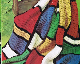 Vintage 1960s TUNISIAN CROCHET PATTERN -Color Block Afghan / Blanket / Throw Mondrian style, Instant Download