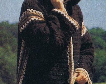 crochet hood jacket sweater  pattern small med and large sizes