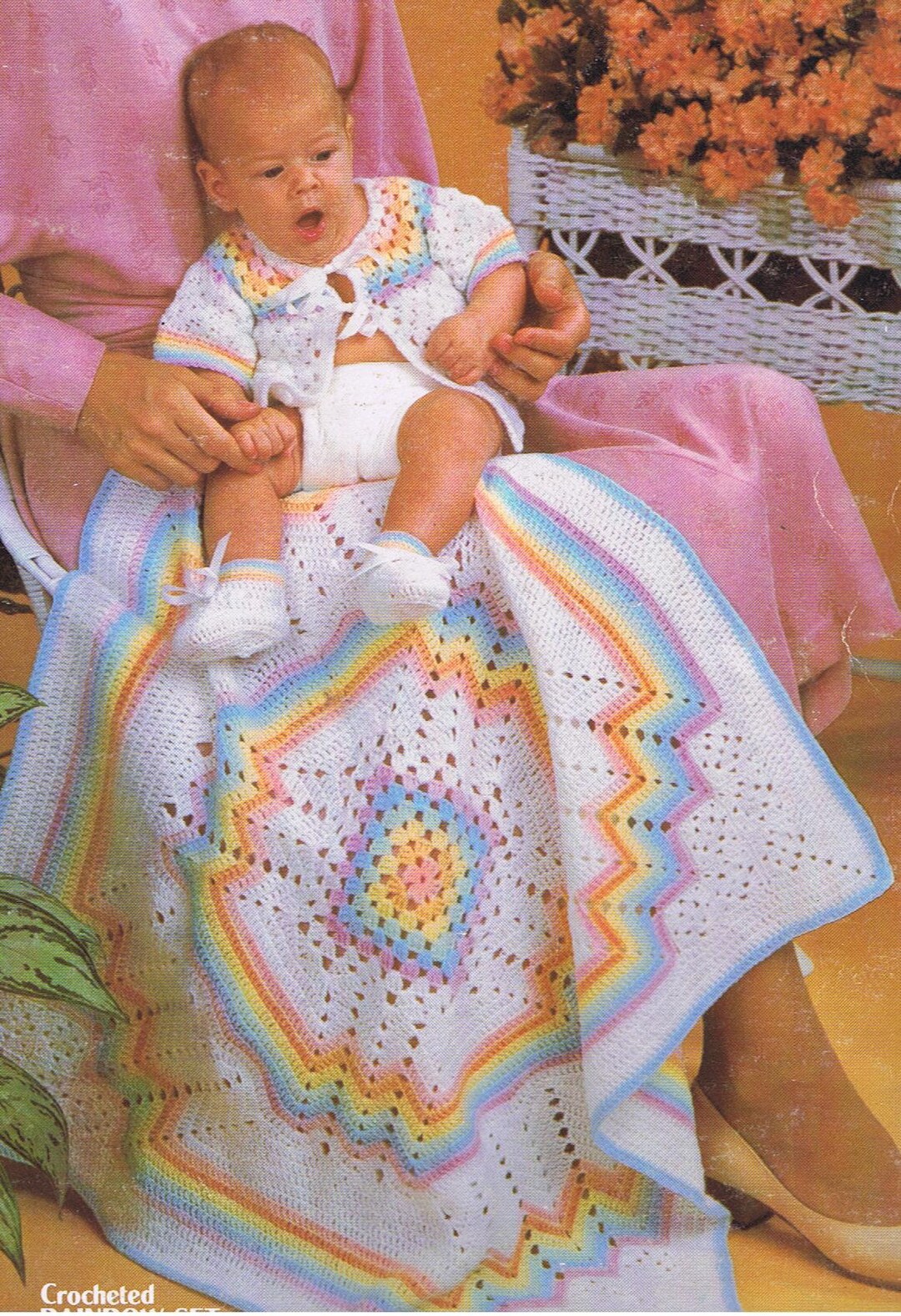 Vintage 1970s Baby Afghan, Jacket and Booties Pattern Crochet INSTANT