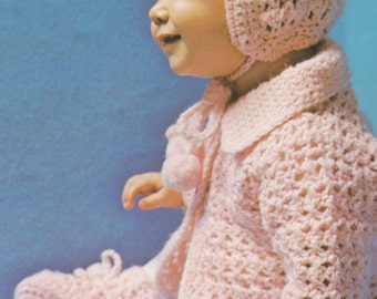 baby hat jacket and booties set crochet pdf pattern pink