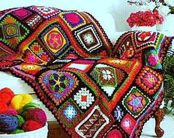 Crochet BLANKET Pattern Vintage 70s Crochet Granny Square Blanket Pattern Crochet Cover Pattern Crochet Afghan Pattern Crochet motif blanket