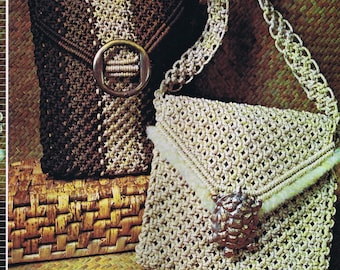 Macrame Design Handbag Designs Purse Tote Patterns • Bag How To Instruction Pattern Book 70s Vintage book in black and white
