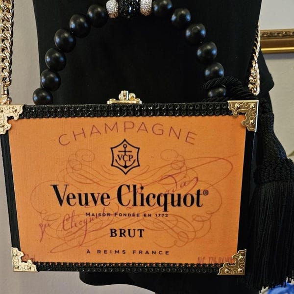 Veuve Clicquot Champagne Cigar Box Purse, Black Velvet Lined, Crossbody Option, Humadorables by Susan, Tampa