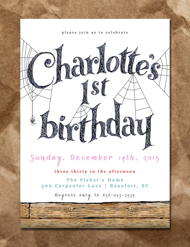 Charlotte s Web Inspired Birthday Invitation Etsy