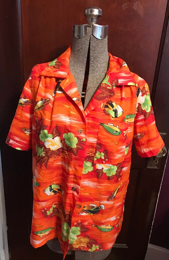 Vintage 80s HUTSPAH Hawaiian Aloha Button Up Shirt Medium Multi-Color Island