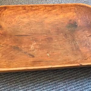 Vintage Oblong Solid Wood Dough Bowl - Cracked Rustic Country Adirondack Cottage Camp