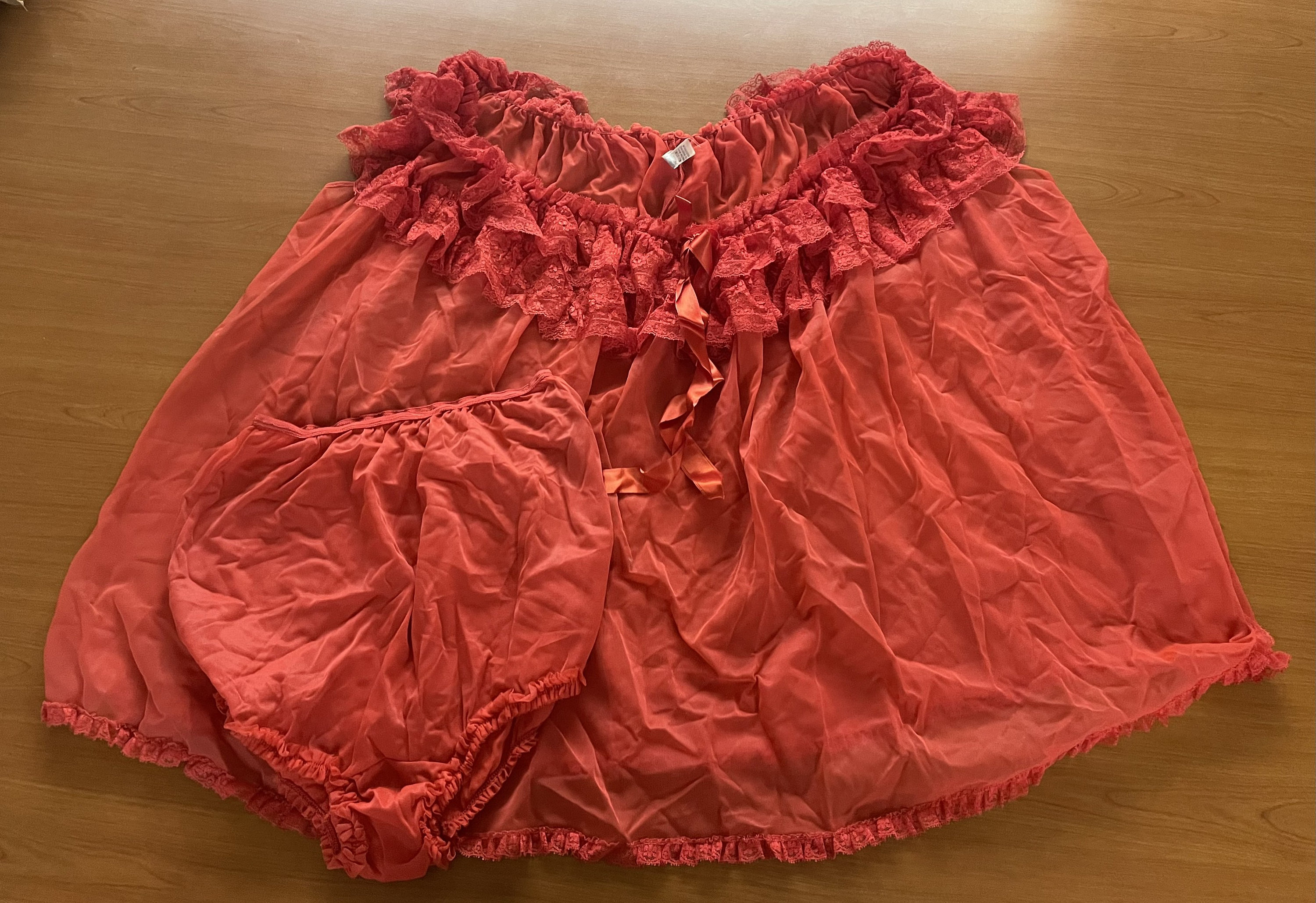 Vintage 1960s Gmc See Thru Lacy Racy Red Baby Doll Lingerie Set Short