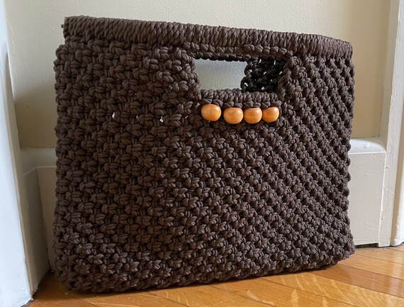 Vintage 1970s Hippie Brown Macrame Purse! Larger … - image 2