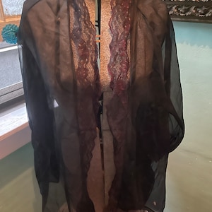Vintage Sz Small GMc Black Lace Sheer Short Robe - long sleeve! Mint & Perfect!