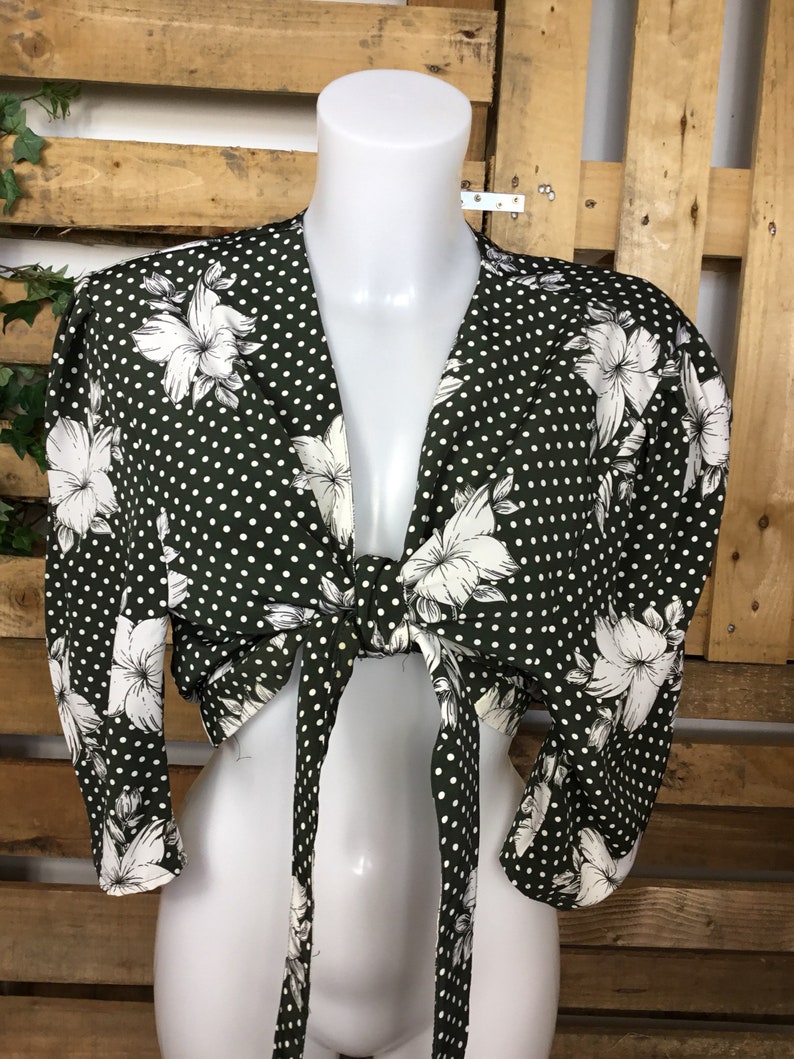 80/'s 90/'s festival outfit summer cropped blouse Cute vintage Funky tie front cropped shirt