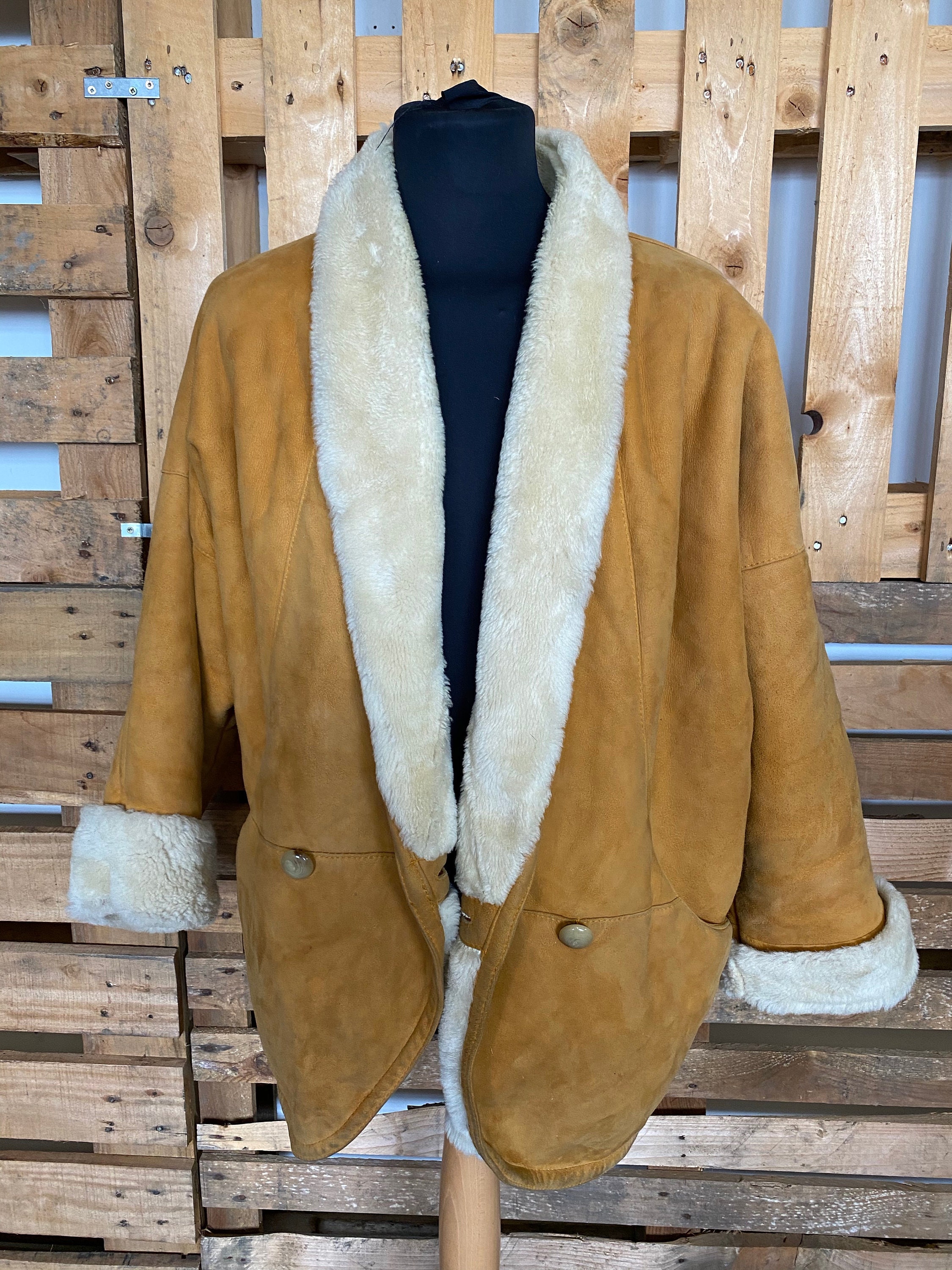 Image of Amazing Sheepskin Vintage Aviator Jacket - Bomber Jacket Shearling Leather Suede 70's 80's Xl