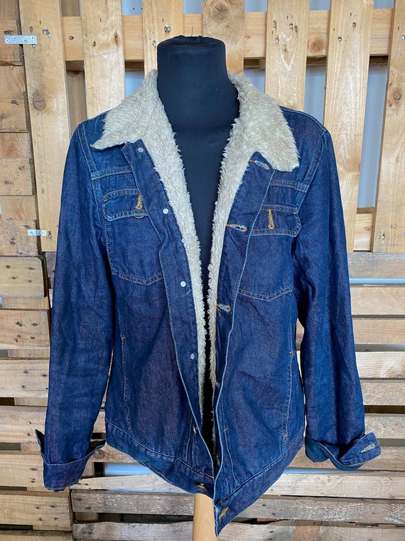 Vintage Teddy Collar Denim Jacket - retro 80s/90s