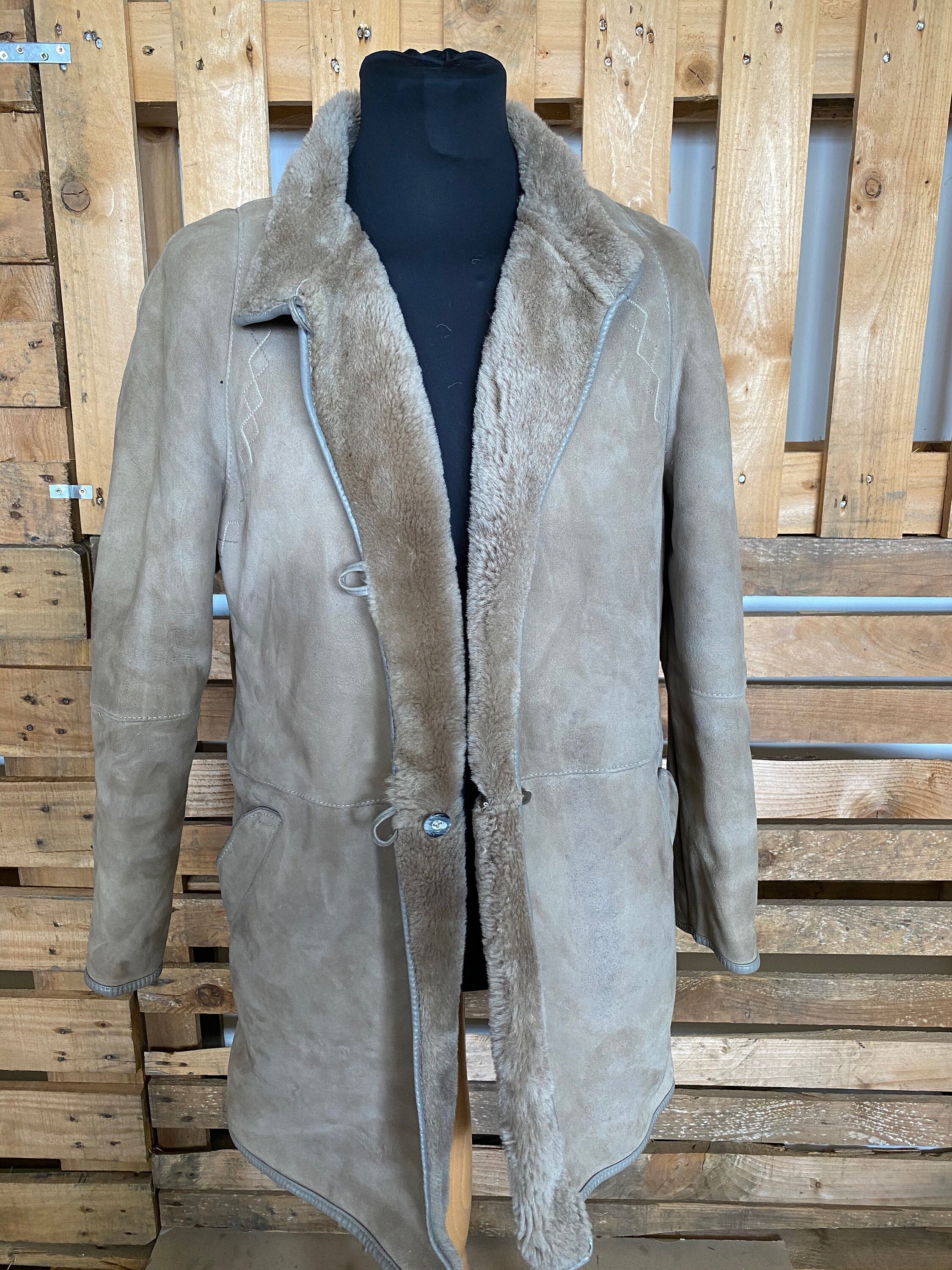 Image of Amazing Sheepskin Vintage Aviator Jacket - Bomber Jacket Shearling Leather Suede 70's 80's M/L Womens