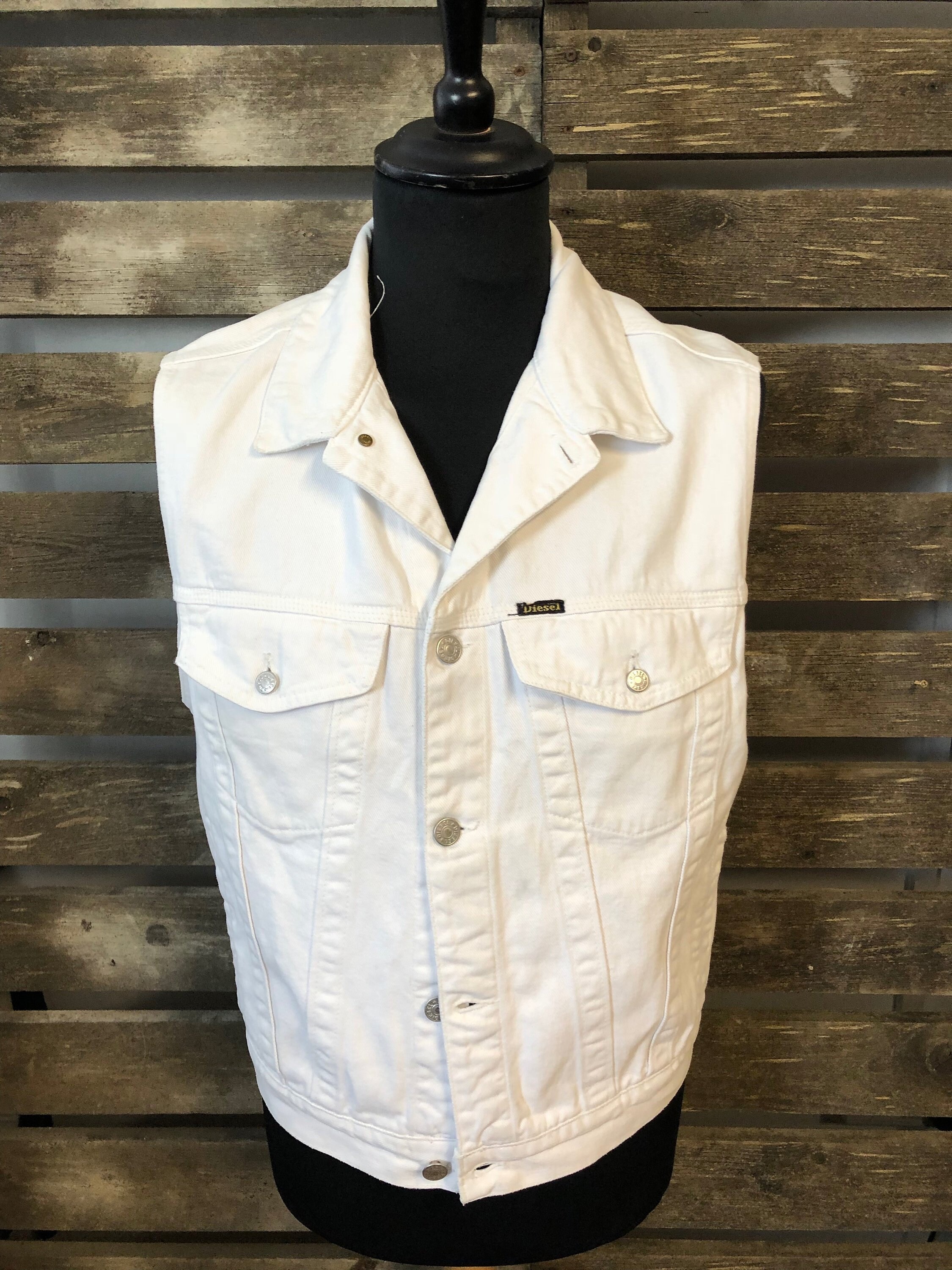 Image of Diesel Vintage Denim Sleevless Jacket - Retro 80S/90S Denim Jacket Size M/L