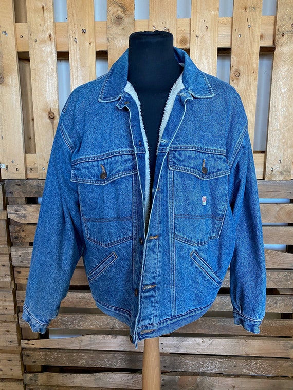 Vintage Teddy Collar Denim Jacket - retro 80s/90s