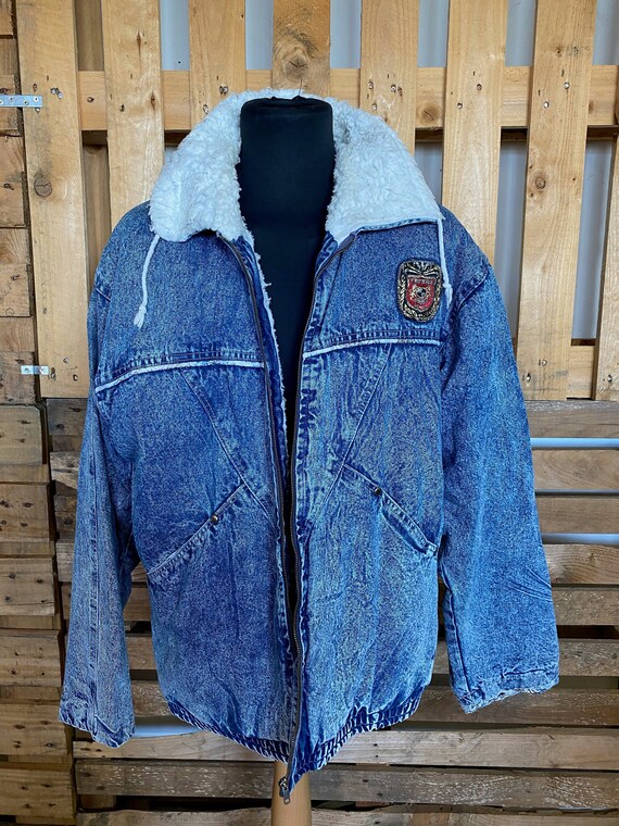 Vintage Teddy Collar Denim Jacket - retro 80s/90s
