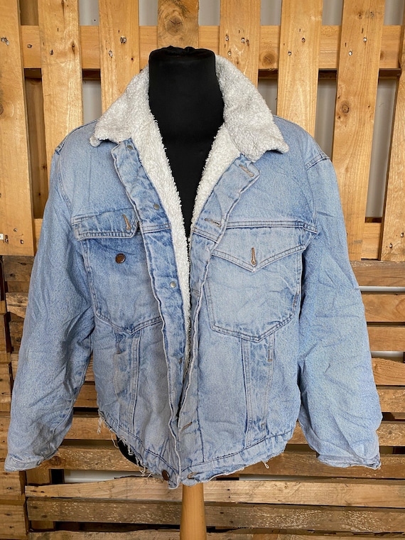 Vintage Teddy Collar Denim Jacket - retro 80s/90s