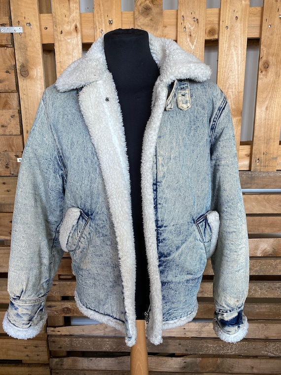 Vintage Teddy Collar Denim Jacket - retro 80s/90s