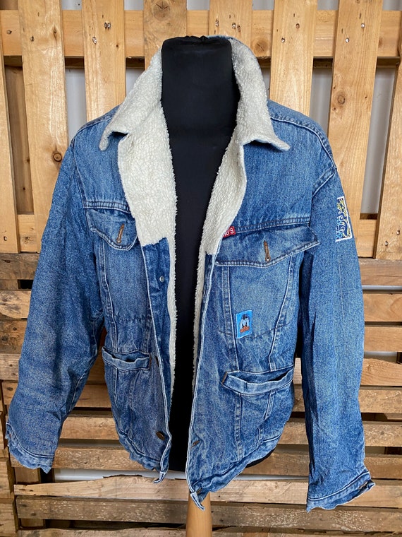 Vintage Teddy Collar Denim Jacket - retro 80s/90s