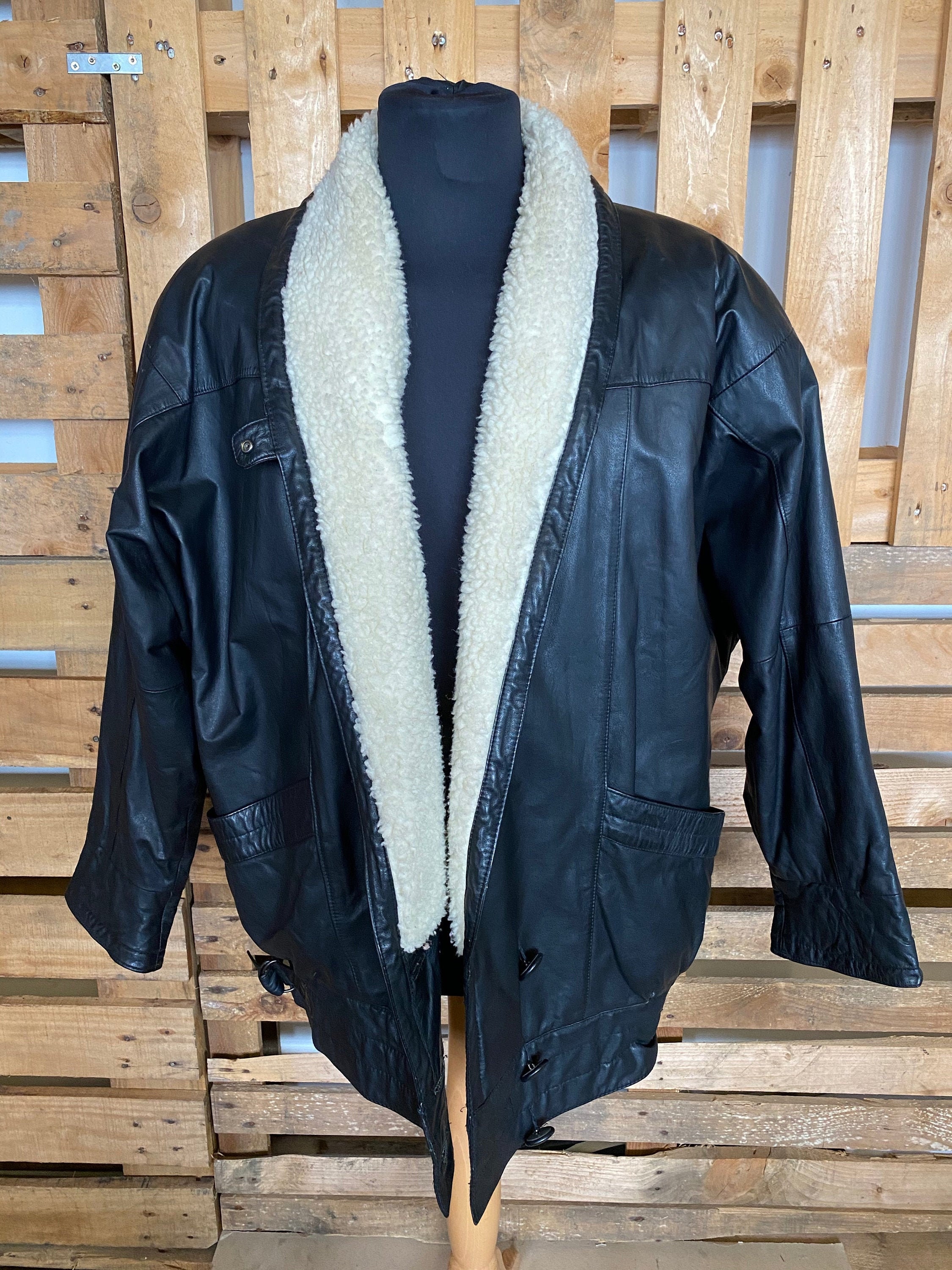 Image of Amazing Faux Sheepskin Vintage Aviator Jacket - Bomber Jacket Shearling Leather Suede 70's 80's M/L Womens