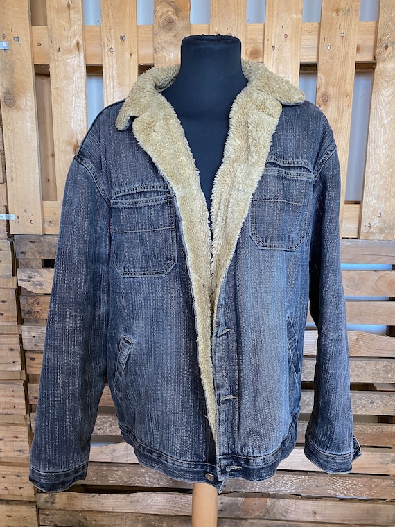 Vintage Teddy Collar Denim Jacket - retro 80s/90s