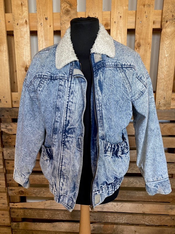 Vintage Teddy Collar Denim Jacket - retro 80s/90s